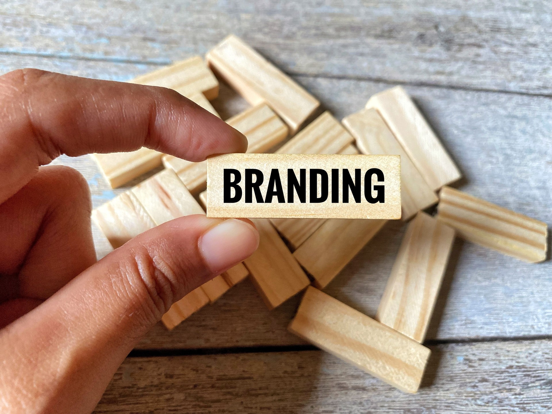 Word Branding on wooden blocks.