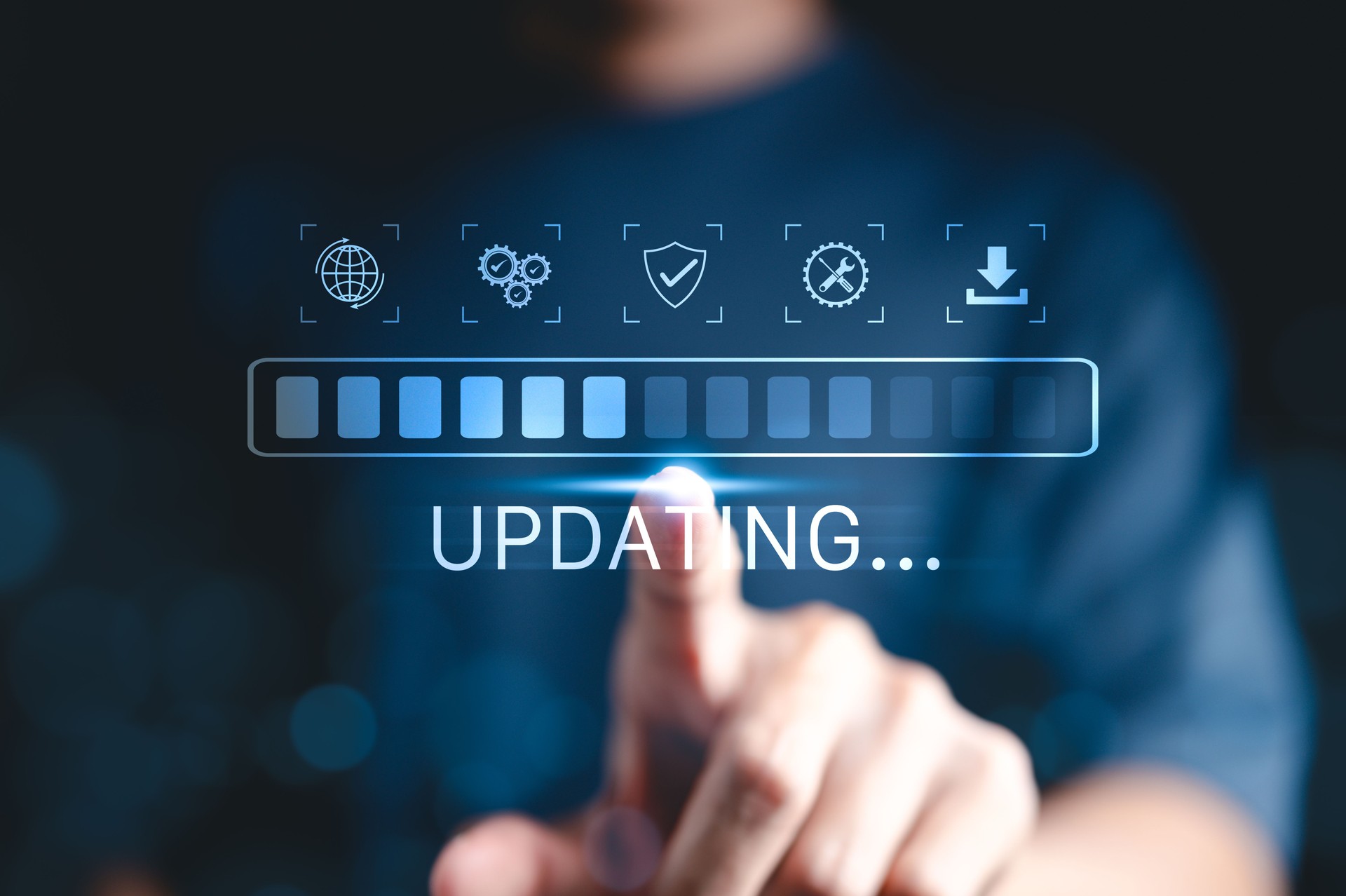 Update software application upgrade technology concept. Software update or Operating system, patch update, updating progress bar, Install app patch, new version, Improved security, program downloading